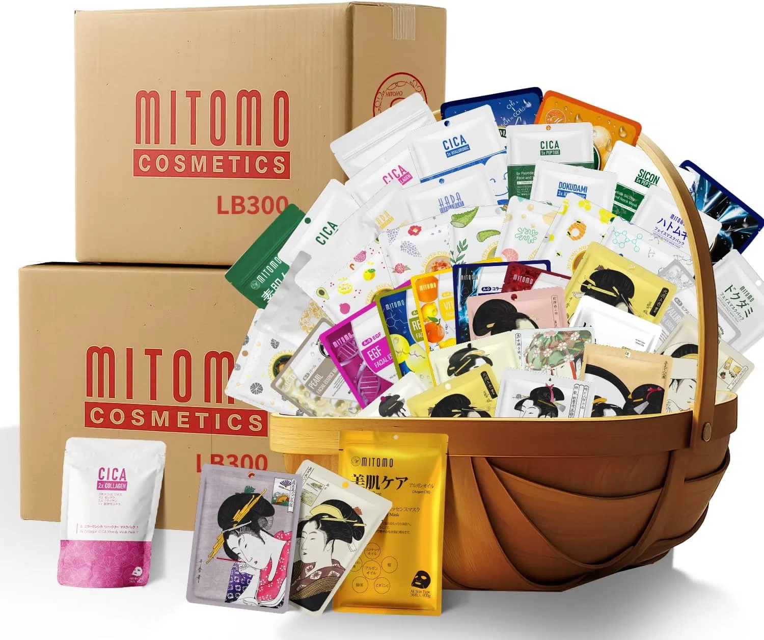 Набор для ухода за кожей листовые маски MITOMO Value Lucky Bag, 600 шт, увлажняющие