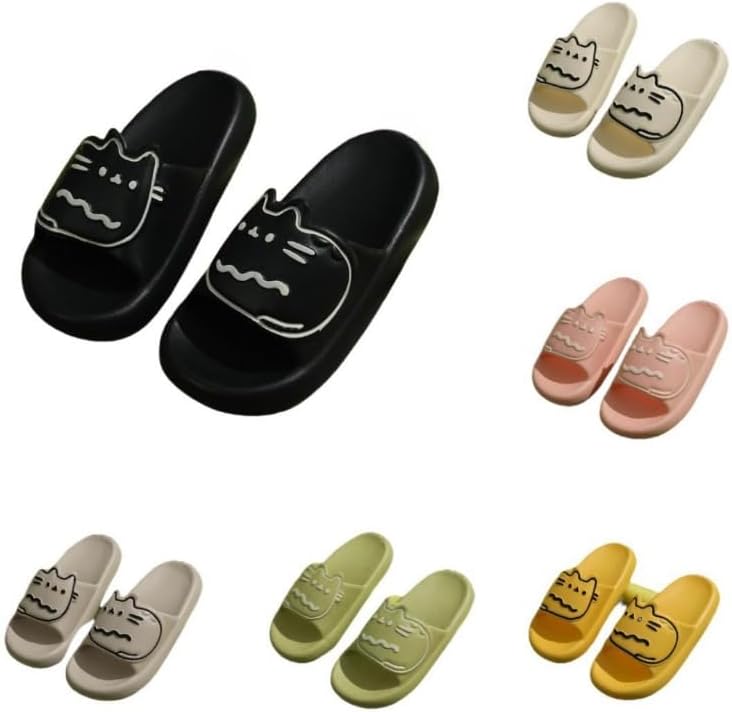 

Милые тапочки ALBIVA с котиком для женщин, легкие, антискользящие, на каблуке, для дома, улицы и ванной, кавайные подарки для женщин и мужчин, черный