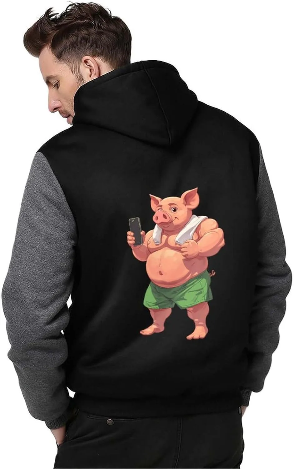 Толстовка Bodybuilding Pigs Fitness Warm мужская, толстая флисовая куртка с карманами на зиму Generic, серый — фото 2