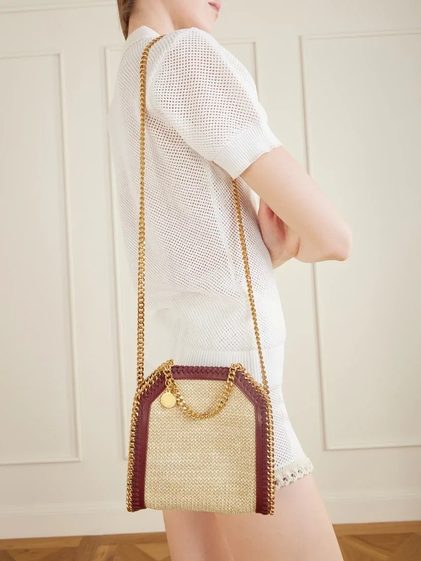Маленькая сумка-наплечник The Falabella из рафии с отделкой искусственной кожей STELLA MCCARTNEY, бежевый — фото 2