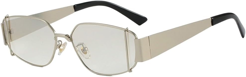 

Модные панк-солнцезащитные очки в форме прямоугольника для женщин, стильные, с металлической оправой, защита от УФ-излучения UV400, для активного отдыха на природе WNCKSQ, C1whitesilver