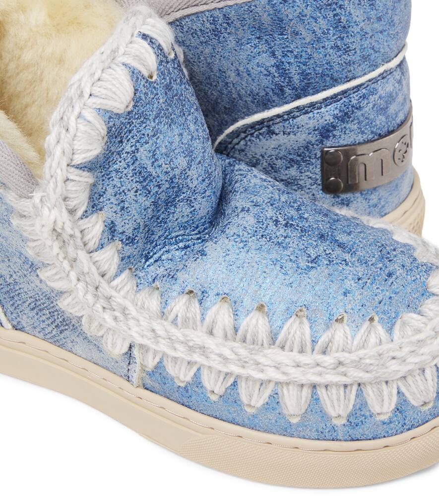 Вышитые замшевые ботинки на овчине Mou Kids, Metal Denim Blue — фото 4