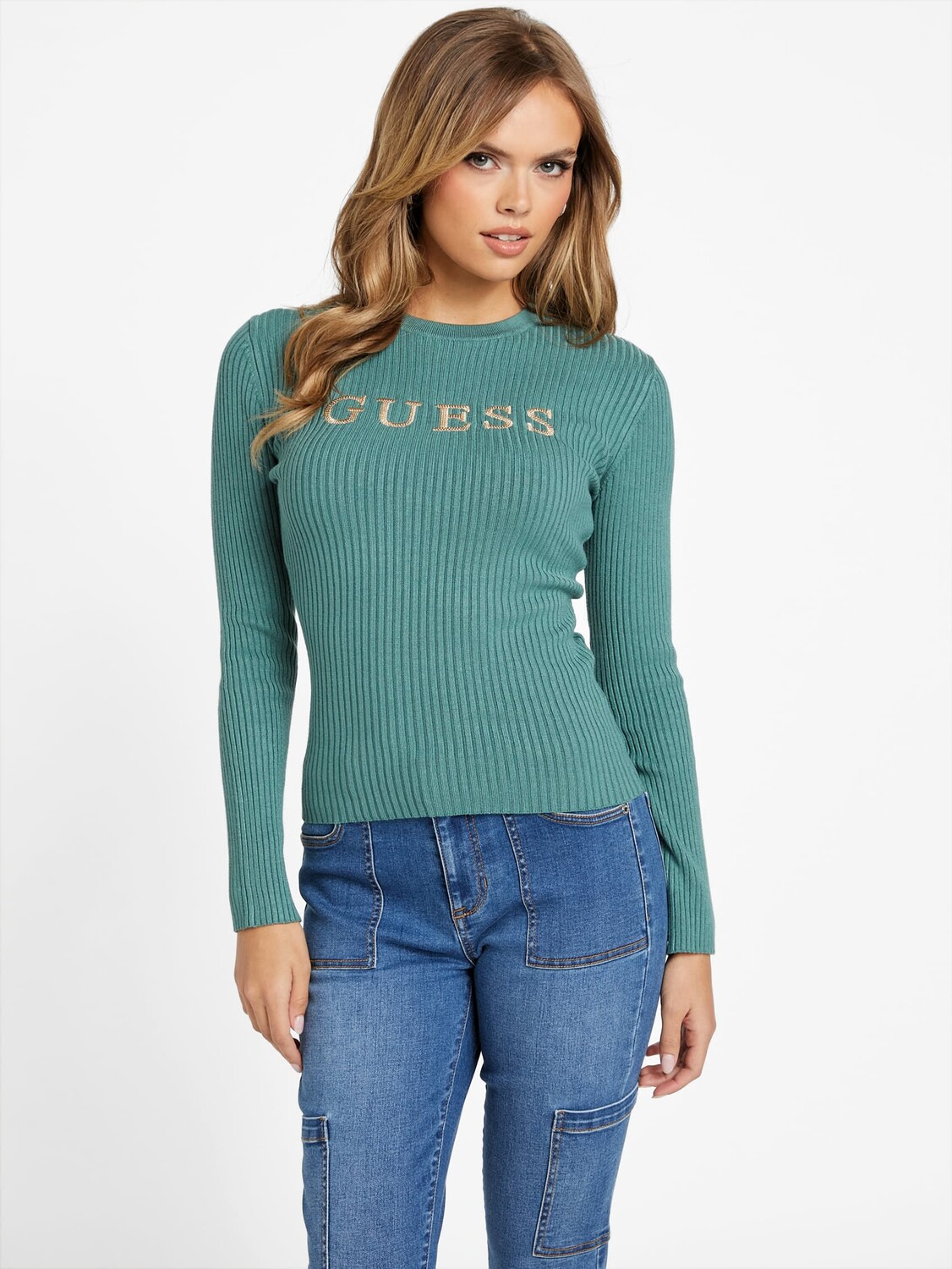 

Свитер с круглым вырезом и логотипом Aggie Guess Factory, цвет Sage Crush