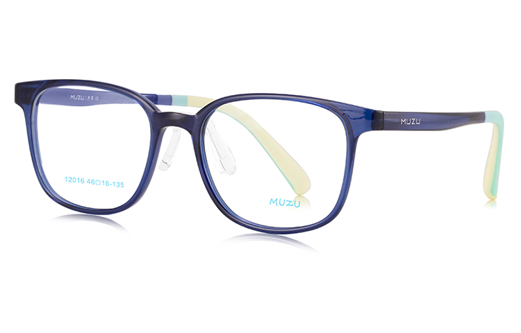 

MUZU Пластиковая квадратная оправа для очков TR/Memory унисекс, Translucent blue-C08+0 degree flat light anti-blue light lens