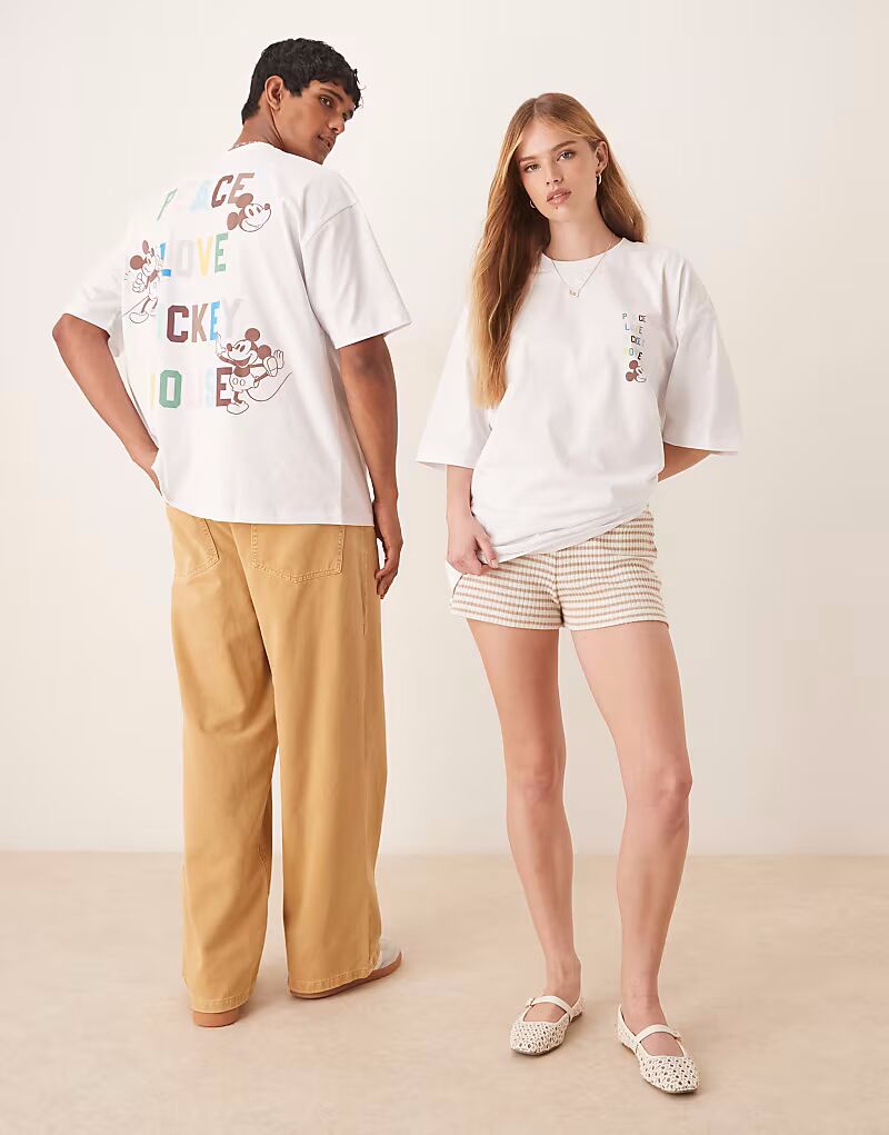 

Футболка унисекс оверсайз ASOS DESIGN Disney с принтом Микки Мауса белого цвета