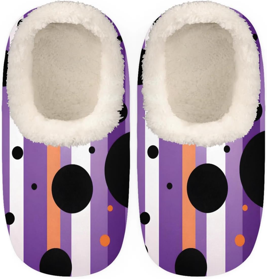 

Тапочки QsirBC с полосатыми точками для женщин и мужчин, мягкие тапочки с эффектом памяти, с нескользящей подошвой, для дома и улицы, уютные, пушистые и теплые, Striped Dots L