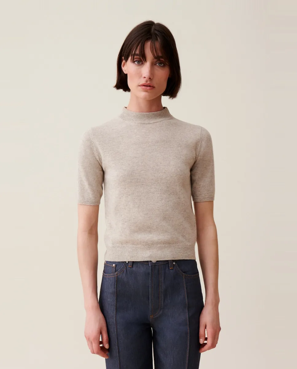 

Женский джемпер 100% шерсть с коротким рукавом Claudie Pierlot, бежевый