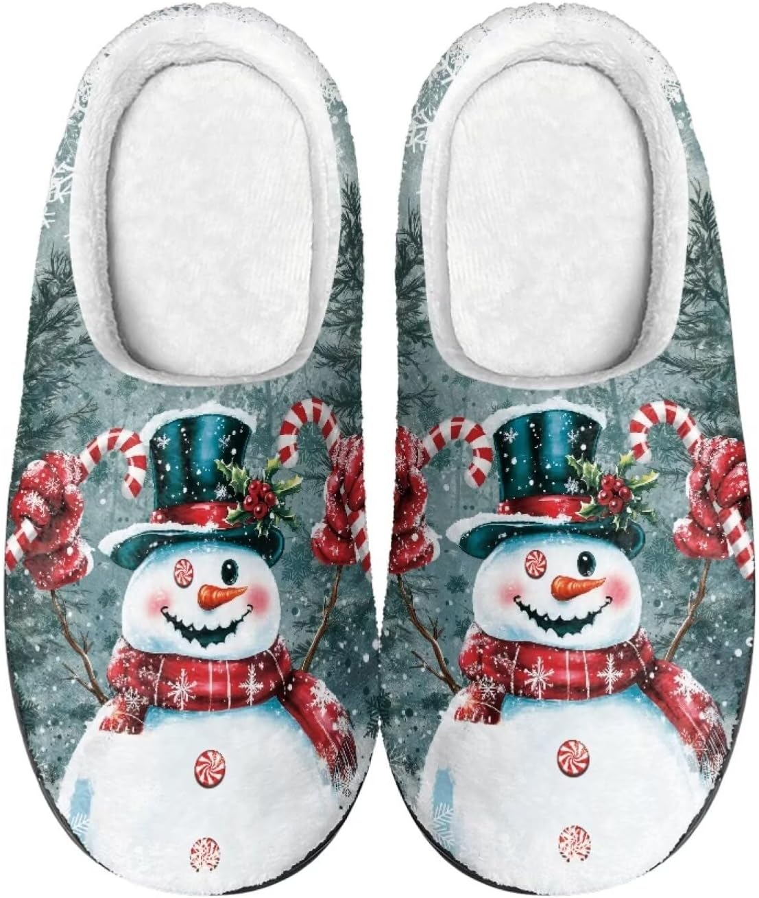 

Домашние и тапочки для женщин, мужские удобные фланелевые теплые тапочки на плоской подошве, зимние домашние сабо Tofrimade, Snowman Funny