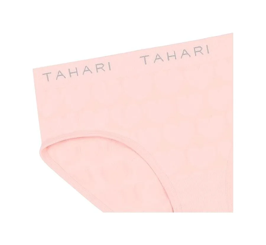 Комплект из 4 бесшовных однотонных трусиков-хипстеров с поясом с логотипом Tahari, blush nude, айвори, charcoal, розовый — фото 3