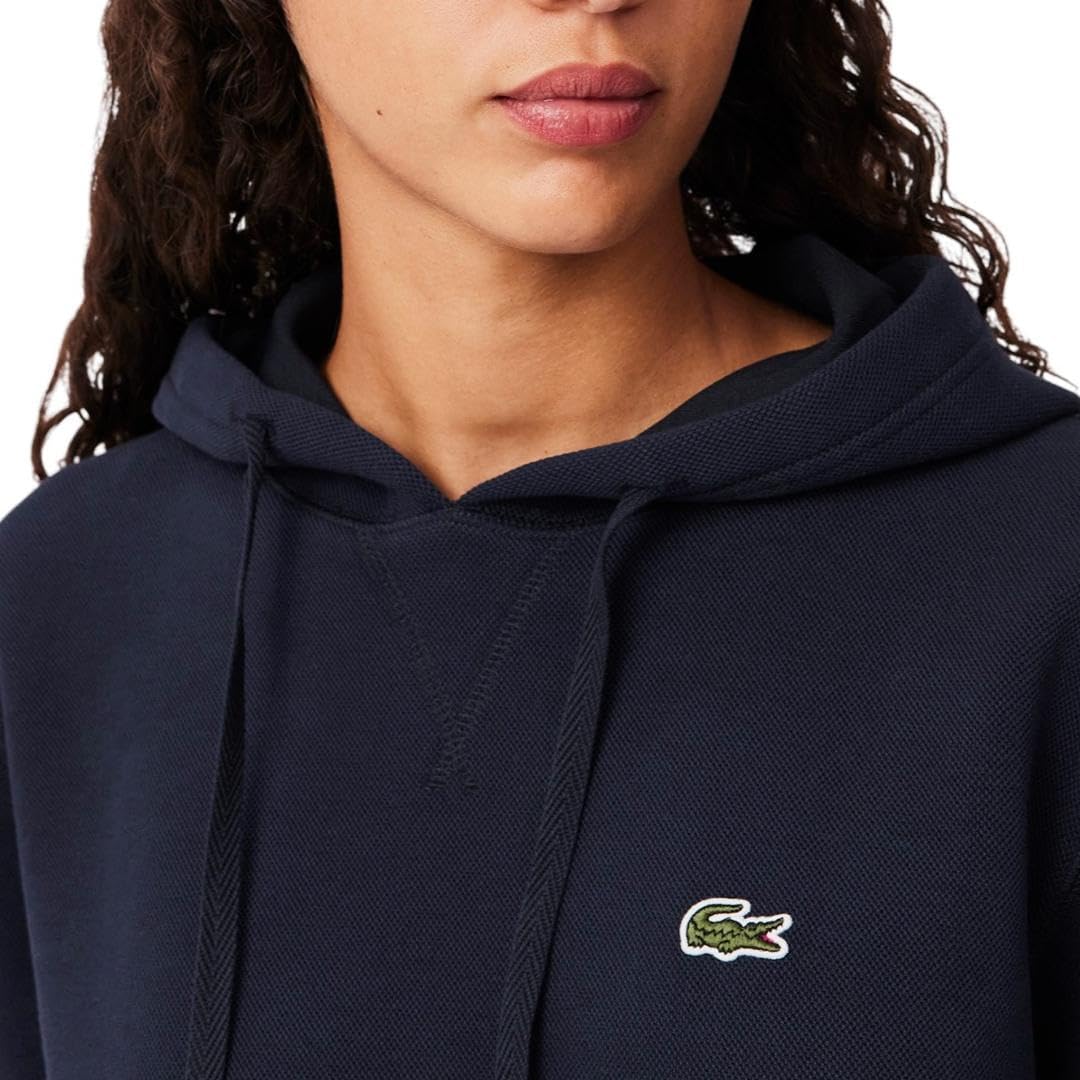 Толстовка Lacoste женская Relaxed Fit Double Face Pique с капюшоном, темно-синяя — фото 2
