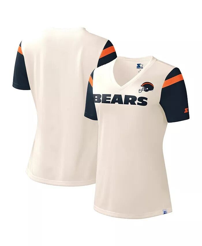 

Женская кремовая футболка Chicago Bears Kick Start с v-образным вырезом Starter
