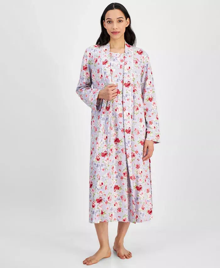 

Женский длинный халат из хлопка с цветочным принтом Charter Club, фиолетовый