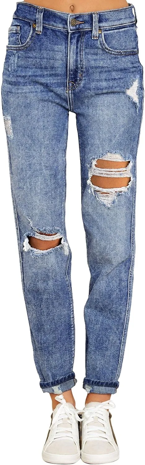 

Джинсы Luvamia Boyfriend для женщин, стрейч, высокая посадка, рваные