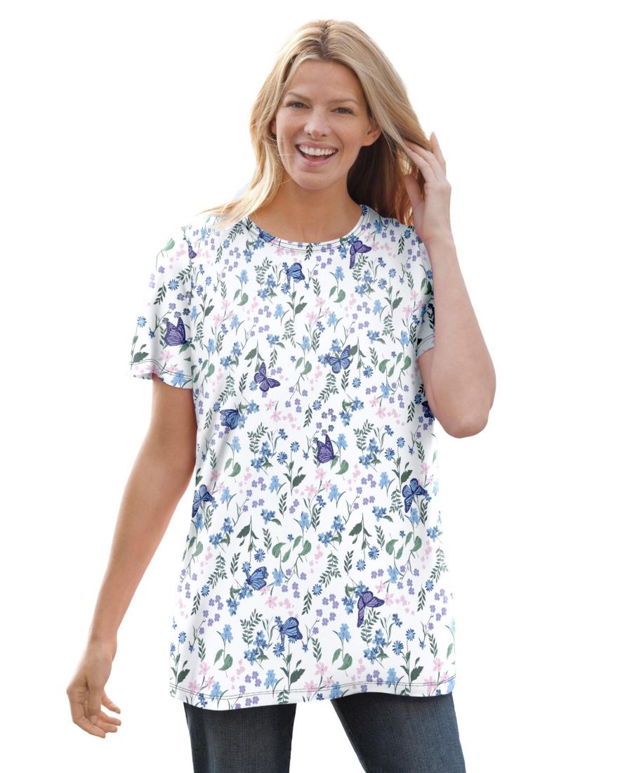 

Женская футболка Within Tops & Tees с коротким рукавом и круглым вырезом, с принтом Woman Within, White butterflies, Белый, Женская футболка Within Tops & Tees с коротким рукавом и круглым вырезом, с принтом Woman Within, White butterflies