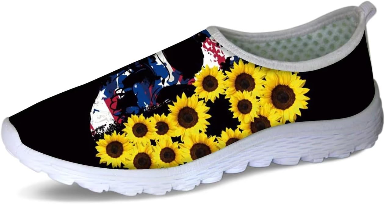 

Кроссовки Forchrinse с тропическим ананасовым цветочным принтом, дышащие сетчатые спортивные кроссовки без шнурков для мужчин и женщин, Sunflower Skeleton