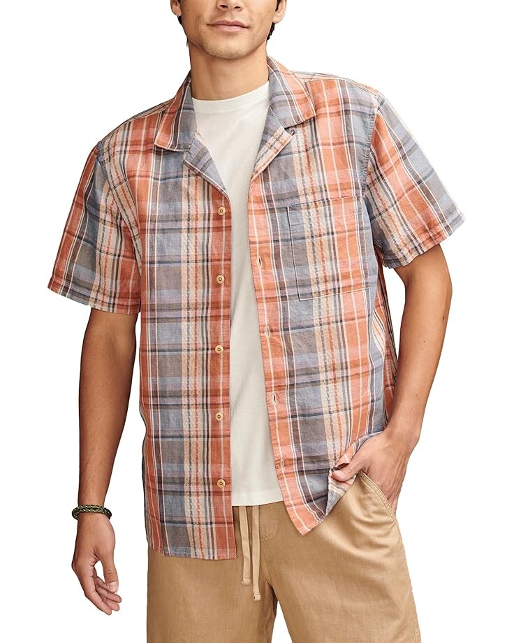 

Рубашка Lucky Brand Plaid Linen Camp Shirt, цвет Orange Plaid