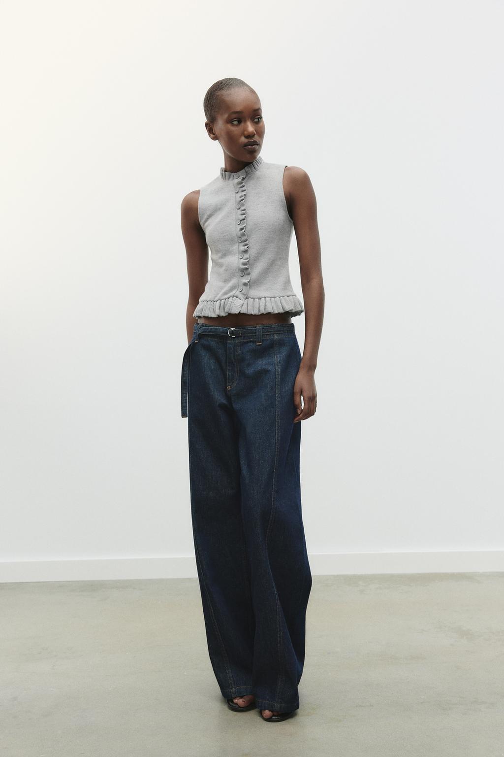 

Мягкий топ с оборками ZARA, цвет Blue/Grey