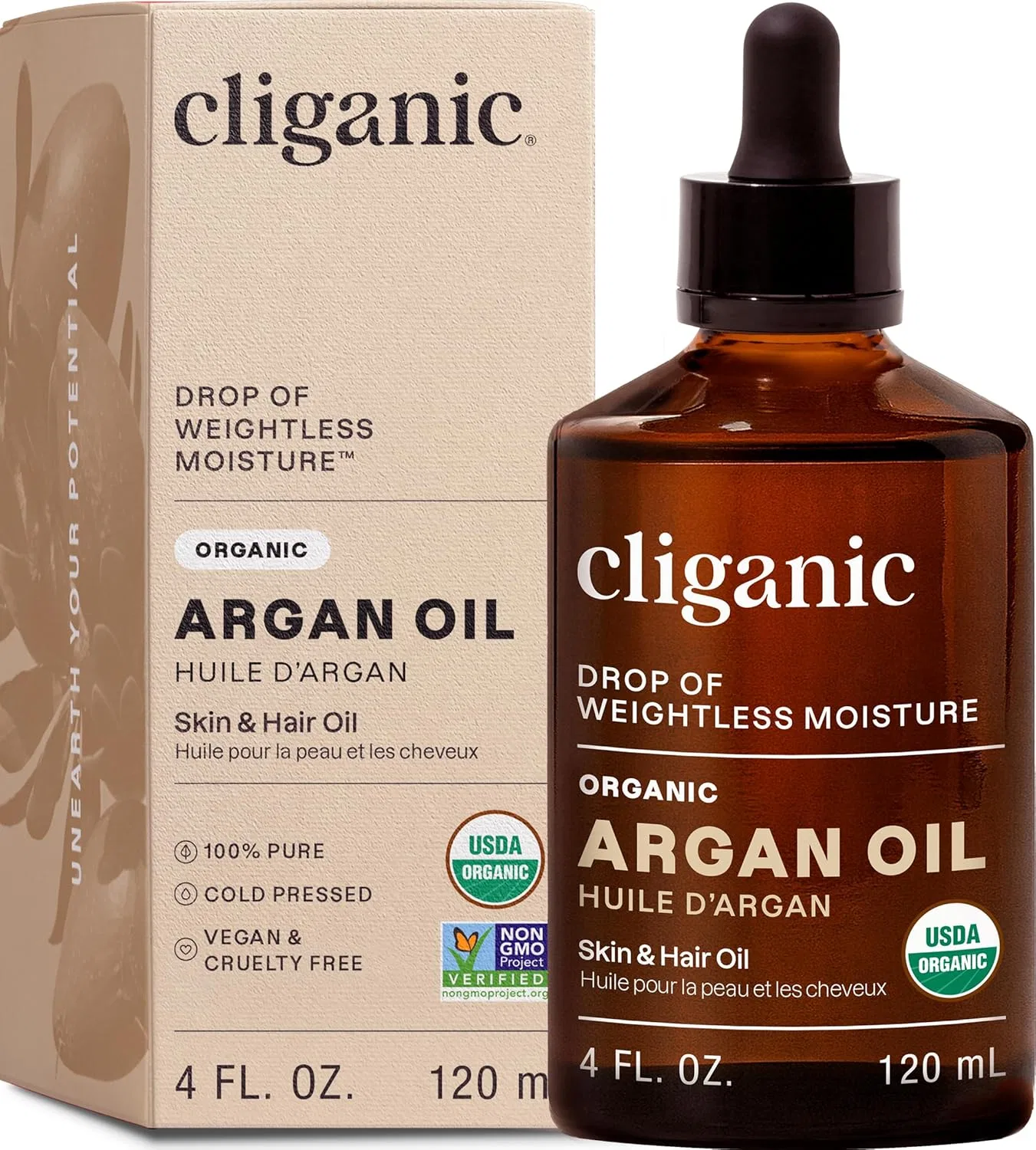 Органическое аргановое масло «100% Pure» от Cliganic, 120 мл Cliganic