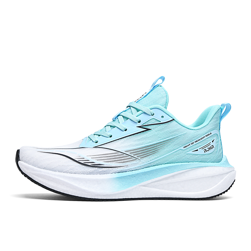 

RORH Амортизирующие нескользящие износостойкие дышащие и легкие низкие кроссовки ROHR унисекс белый светло-голубой [с полноразмерной противоскручивающей карбоновой пластиной]