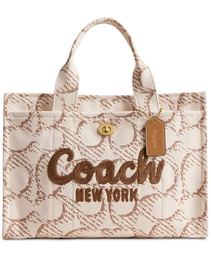 

Средняя фирменная холщовая сумка-тоут карго COACH, коричневый/бежевый
