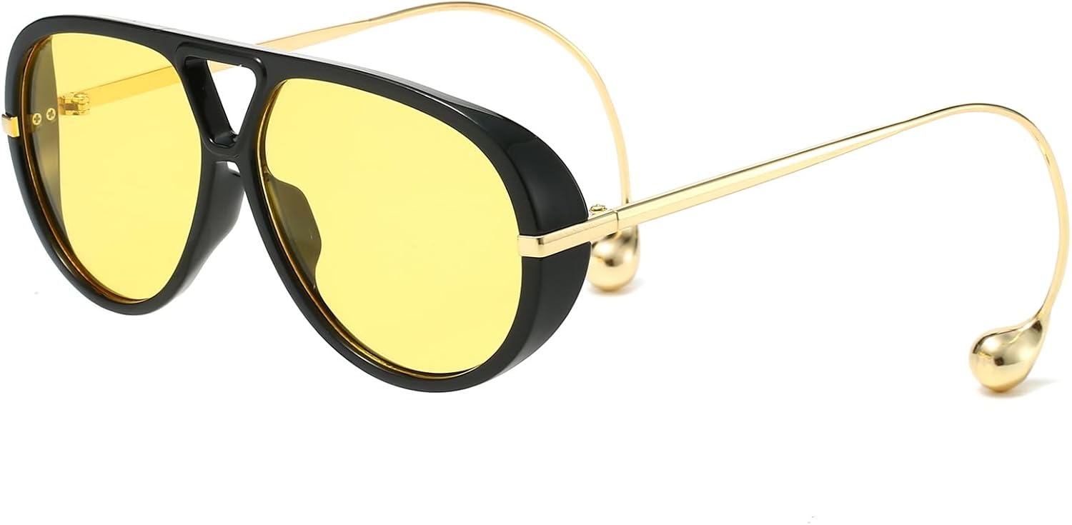 

Солнцезащитные очки-пилот YAMEIZE большого размера для женщин и мужчин, в стиле ретро 70-х, с двойной перемычкой и серьгами-подставками, круглые, большие, с защитой от УФ-излучения UV400, Blackyellow