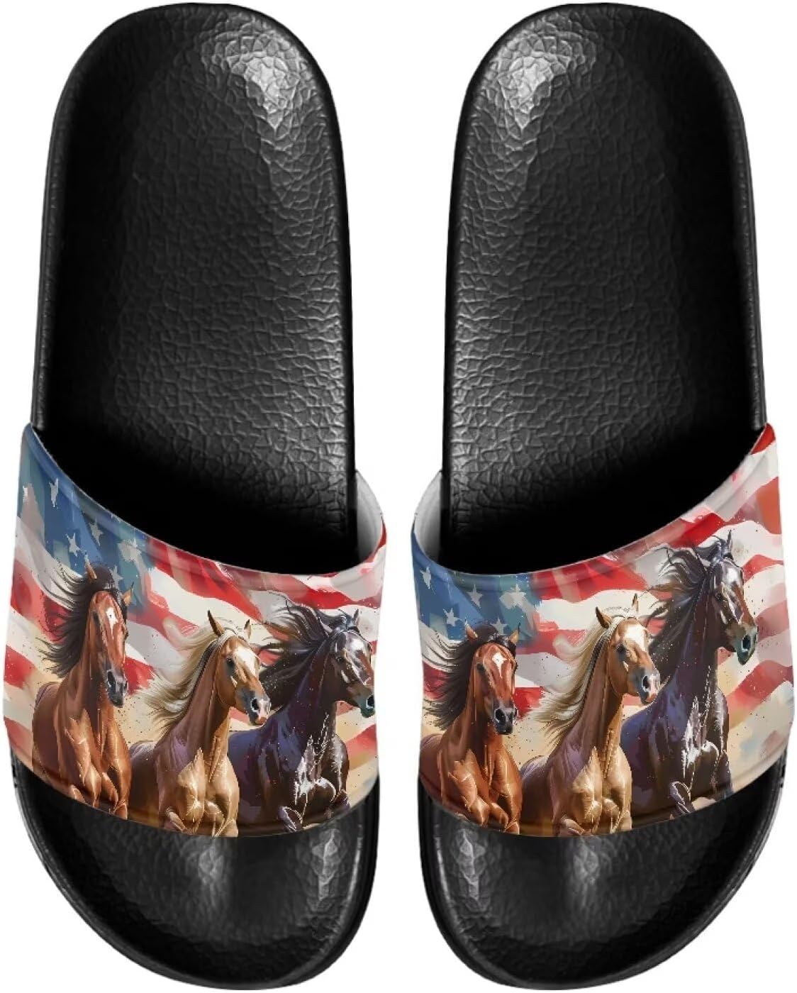 

Сланцы для мужчин, противоскользящие, быстро сохнущие, мягкие и легкие, с открытым носком Pugasmiru, America Flag Horses Print