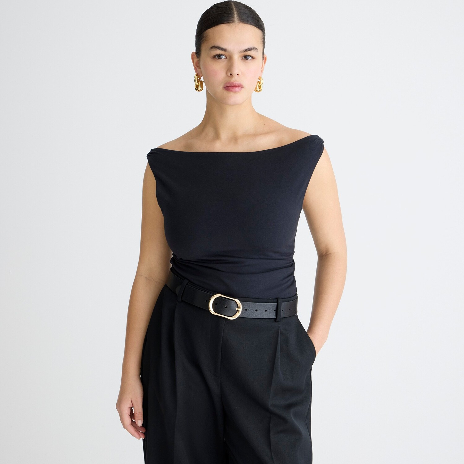 

Майка с открытыми плечами из эластичной хлопковой смеси J.Crew, черный