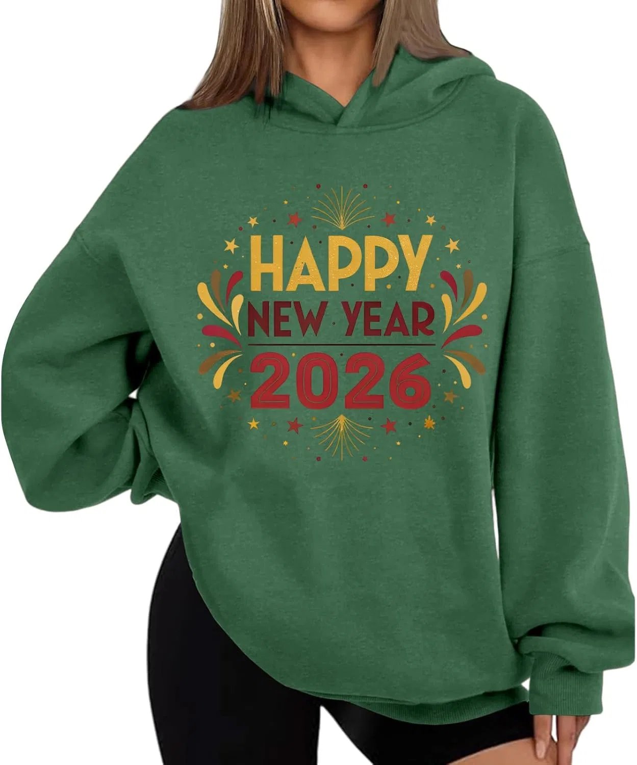 Женский худи с принтом Happy New Year 2026, оверсайз, Green