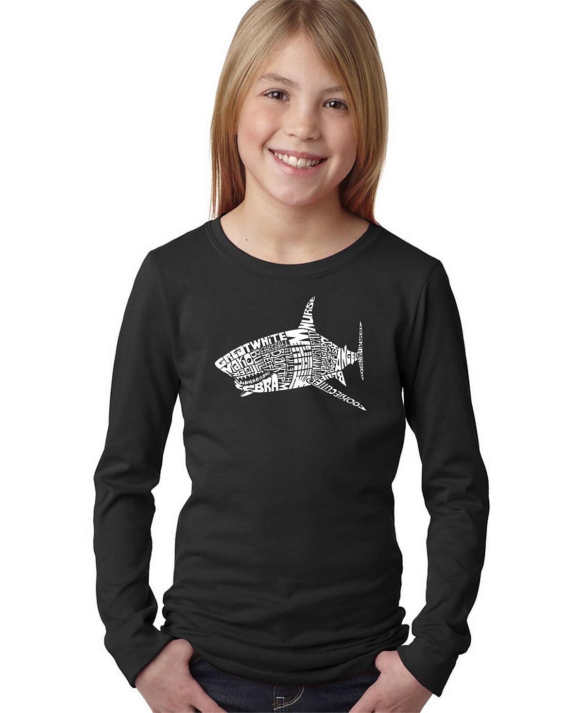 

Лонгслив с надписью Big Girl's Word Art — SPECIES OF SHARK LA Pop Art, черный