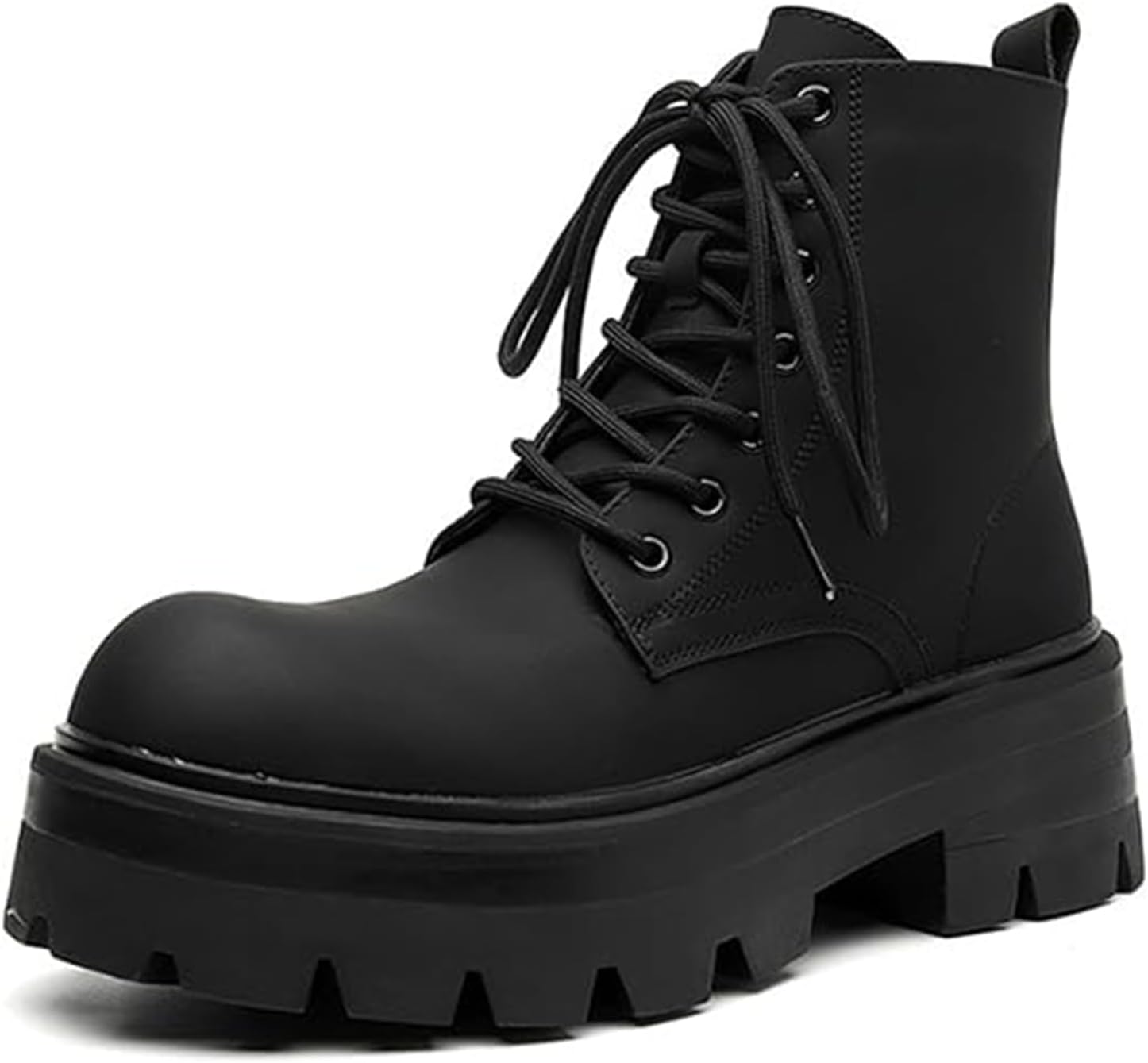 

Мужские кожаные ботинки на шнуровке с платформой, с широким носком, высокие, с боковой молнией, комфортные водонепроницаемые байкерские ботинки Generic, черный