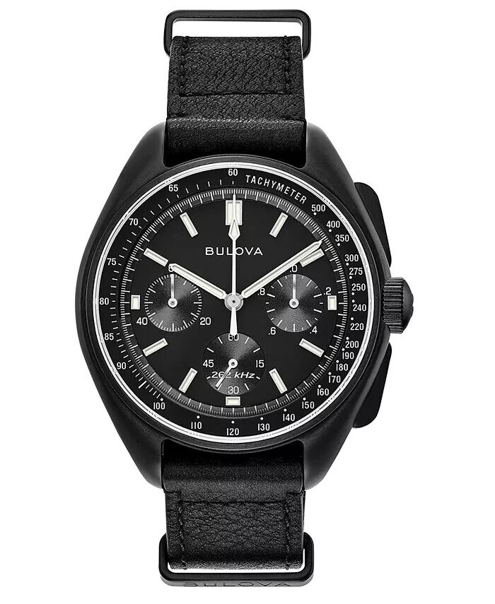 

Мужские часы Lunar Pilot с хронографом, черный кожаный ремешок, 45 мм Bulova