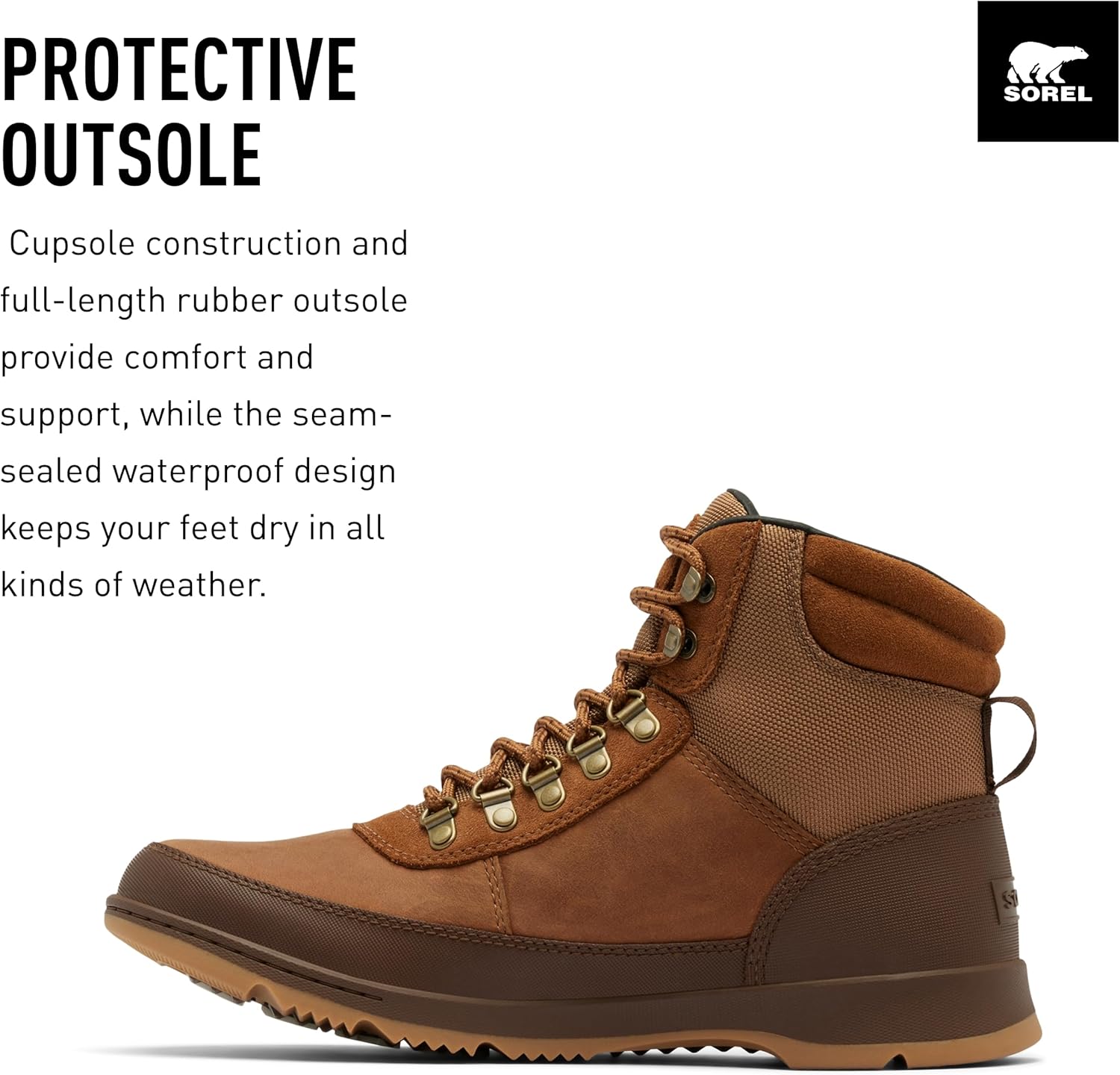 Мужские водонепроницаемые ботинки Sorel Ankeny II Hiker, Velvet Tan/Tobacco — фото 3