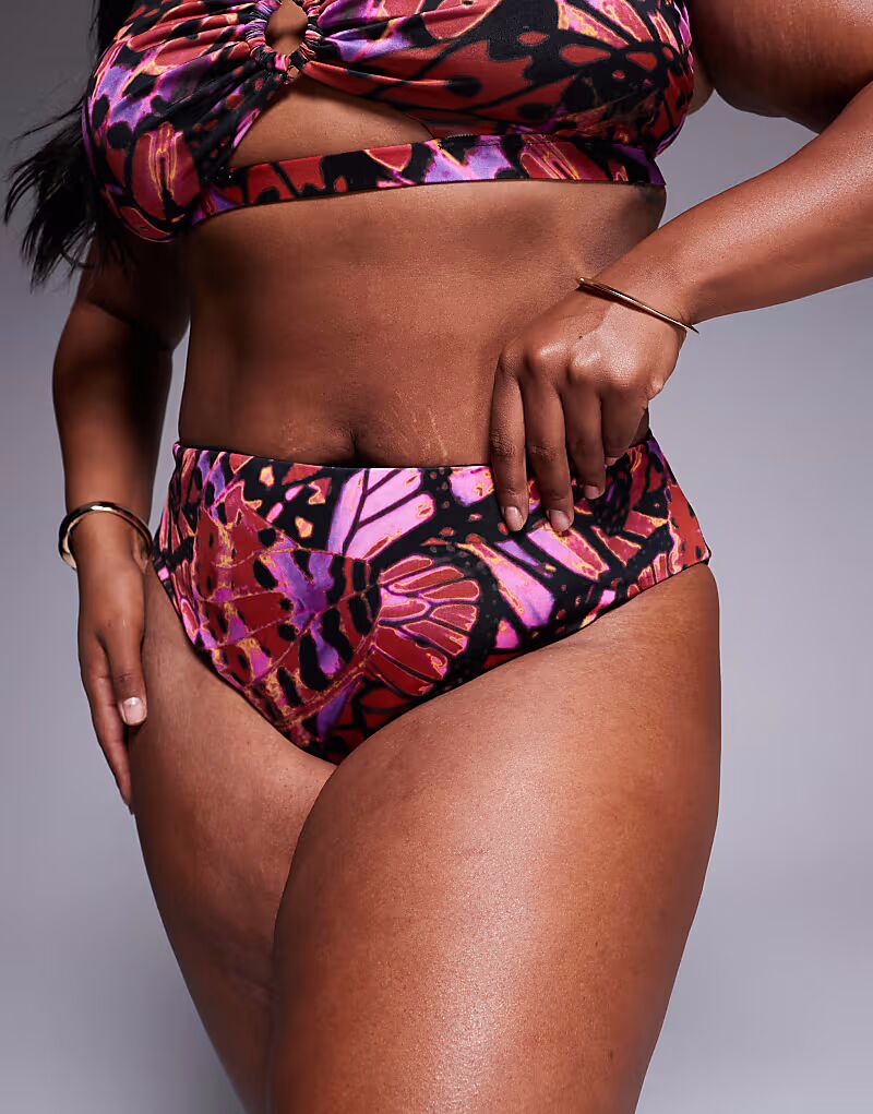 

Плавки-бикини Curve Brooke с завышенной талией и высоким вырезом на бедрах с принтом бабочек Asos Curve