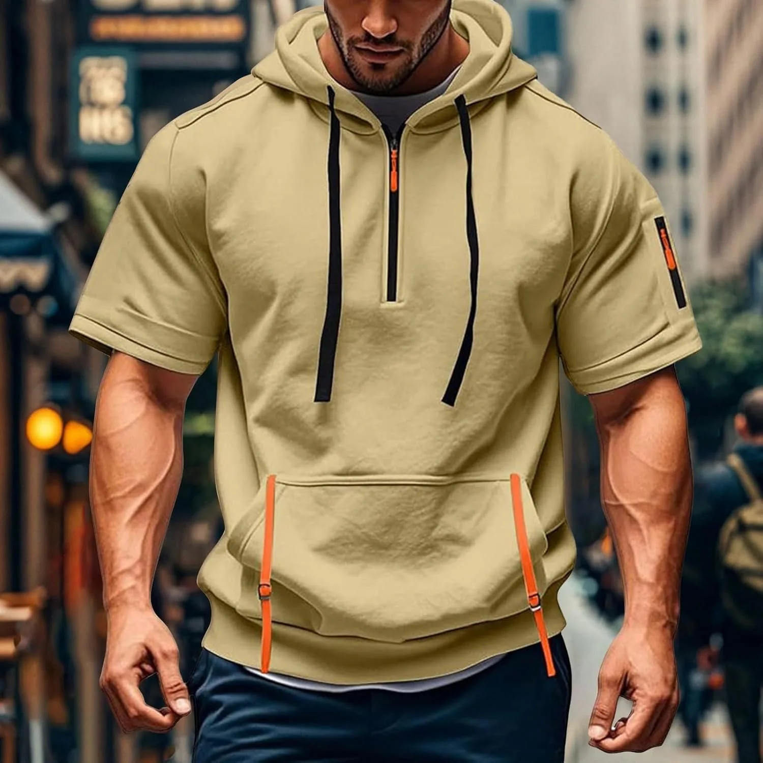 Мужская футболка Slim Fit с молнией, удобная, повседневная, с карманами — фото 2