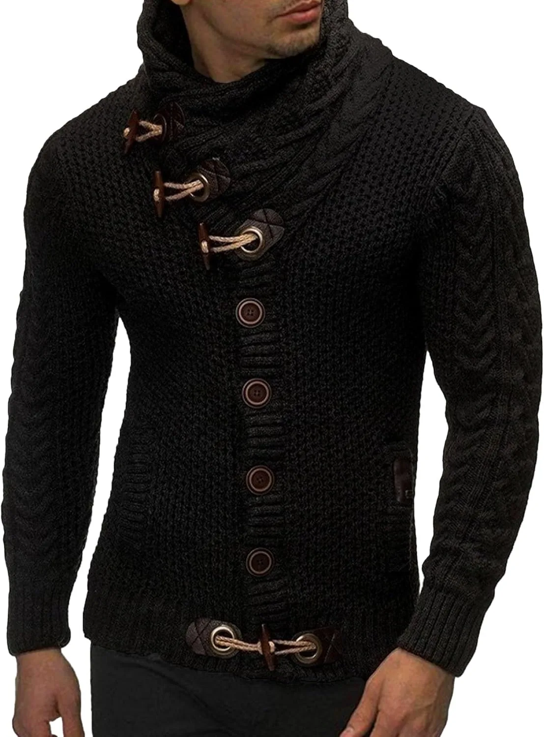 

Мужской кардиган с воротником-водолазкой и узором косичка JEShifangjiusu