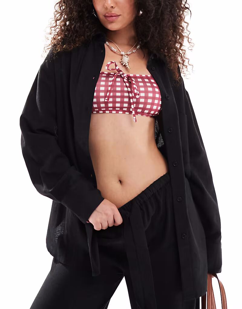 

Черная пляжная рубашка свободного кроя Isabel из льняного материала в стиле «микс и подбор» Asos Design