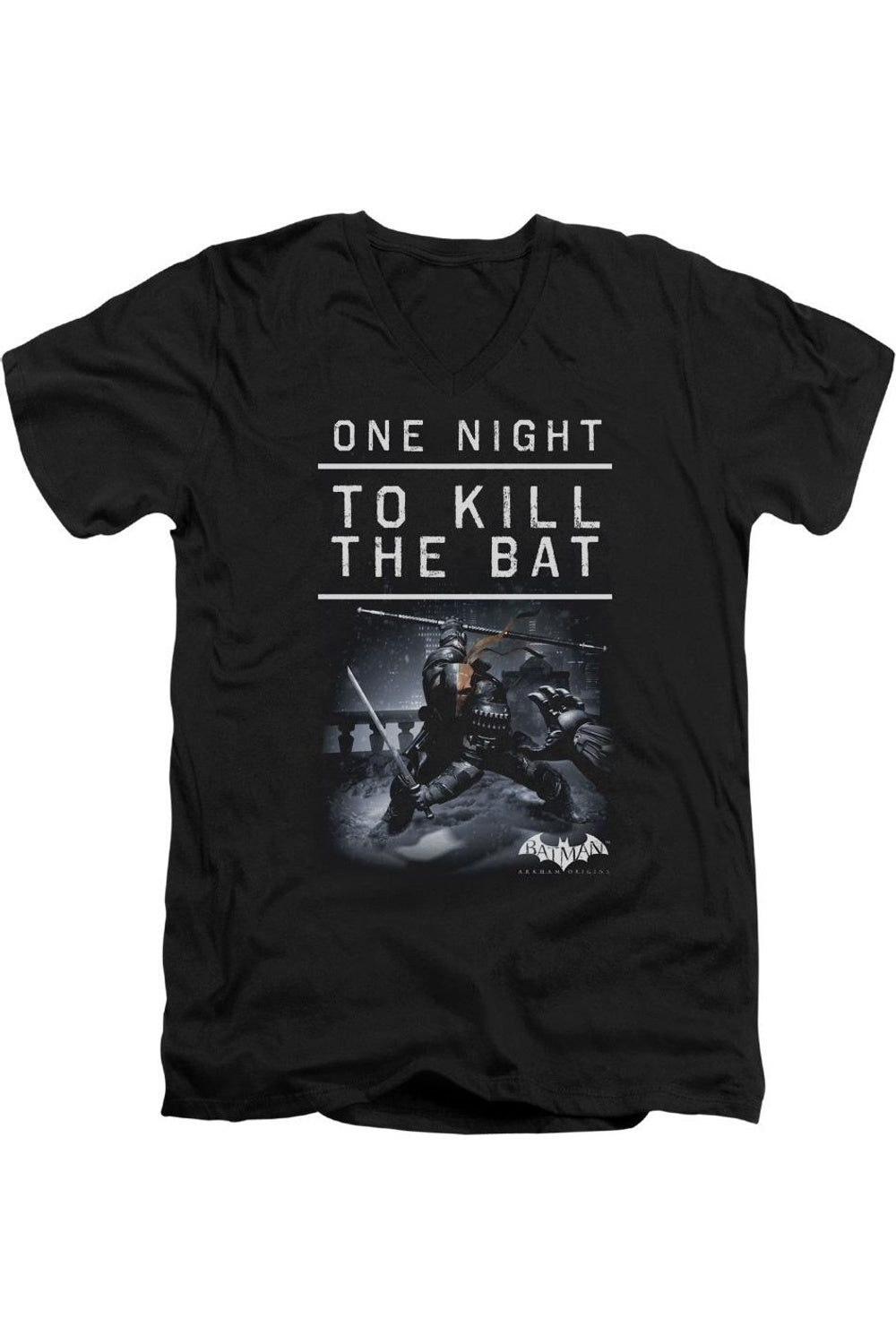 

Футболка с коротким рукавом и V-образным вырезом для взрослых Batman Arkham Origins One Night Gildan, черный