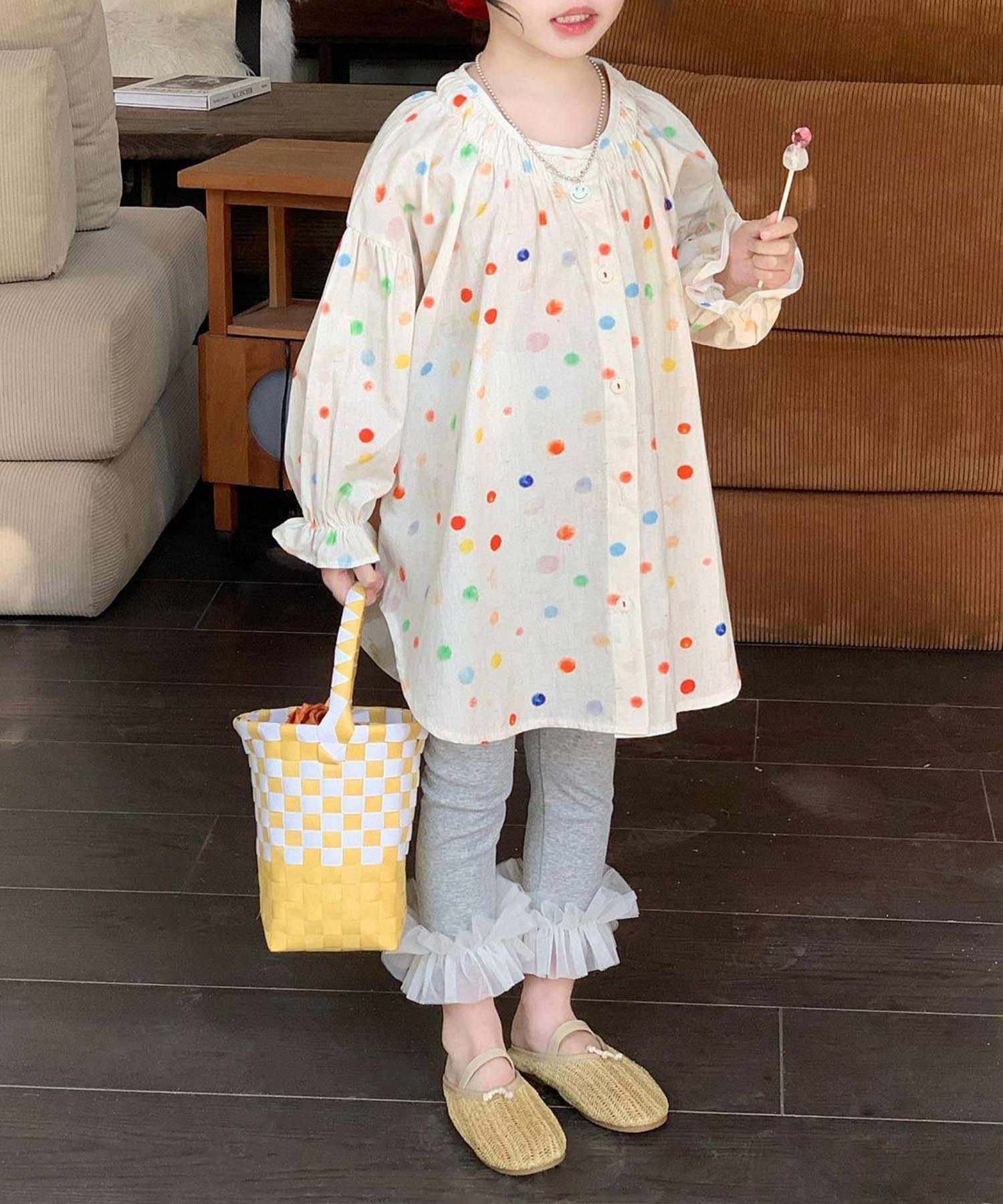 Блузка в точечный узор нежного цвета со сборками Aimoha Kids, off white — фото 2