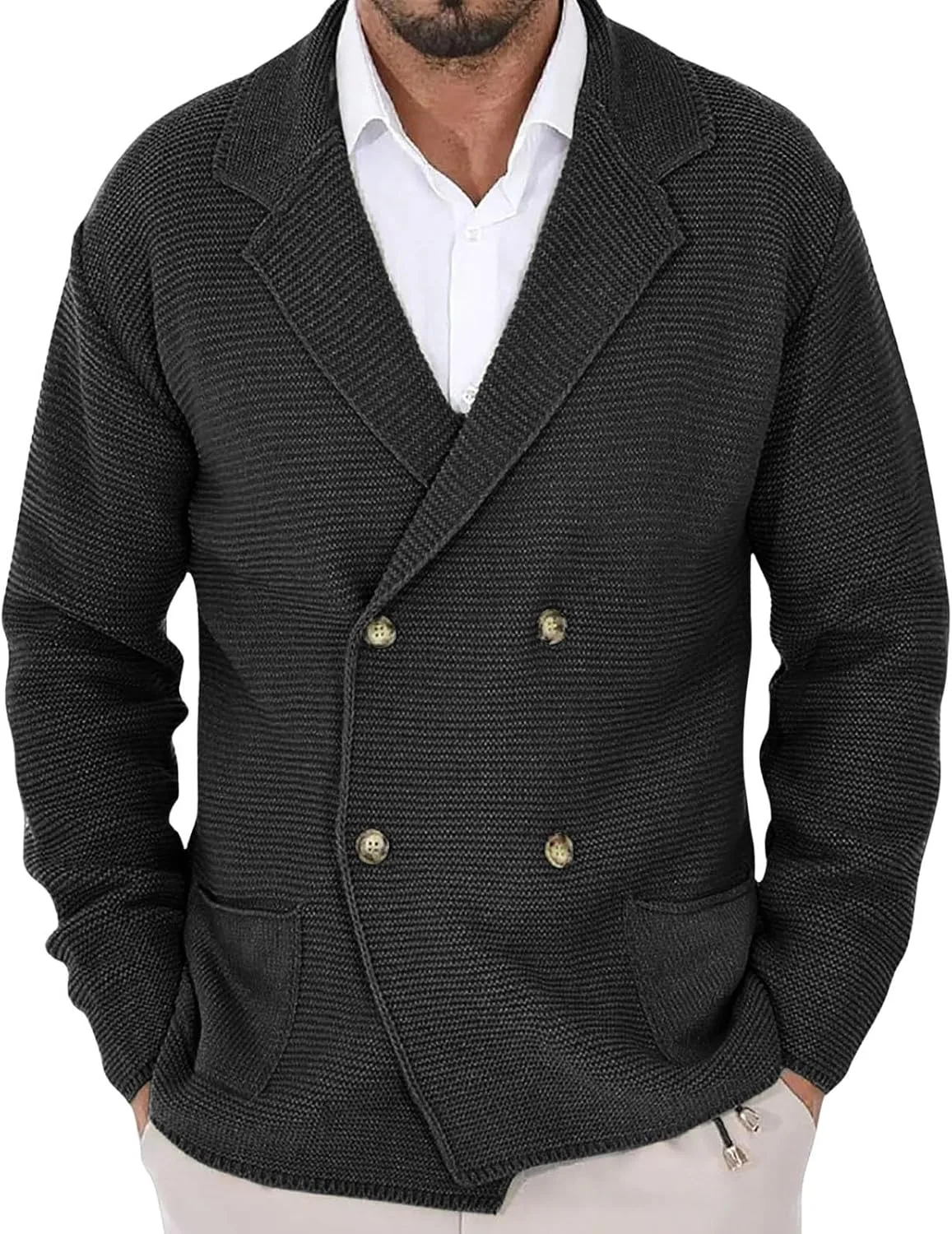 

Мужской кардиган Cambkatl с двойной застежкой, V-образным вырезом и карманами