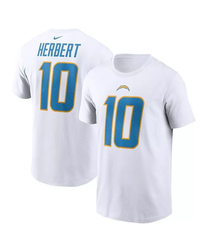 

Мужская футболка Джастина Герберта Уайта с именем и номером игрока Los Angeles Chargers Nike