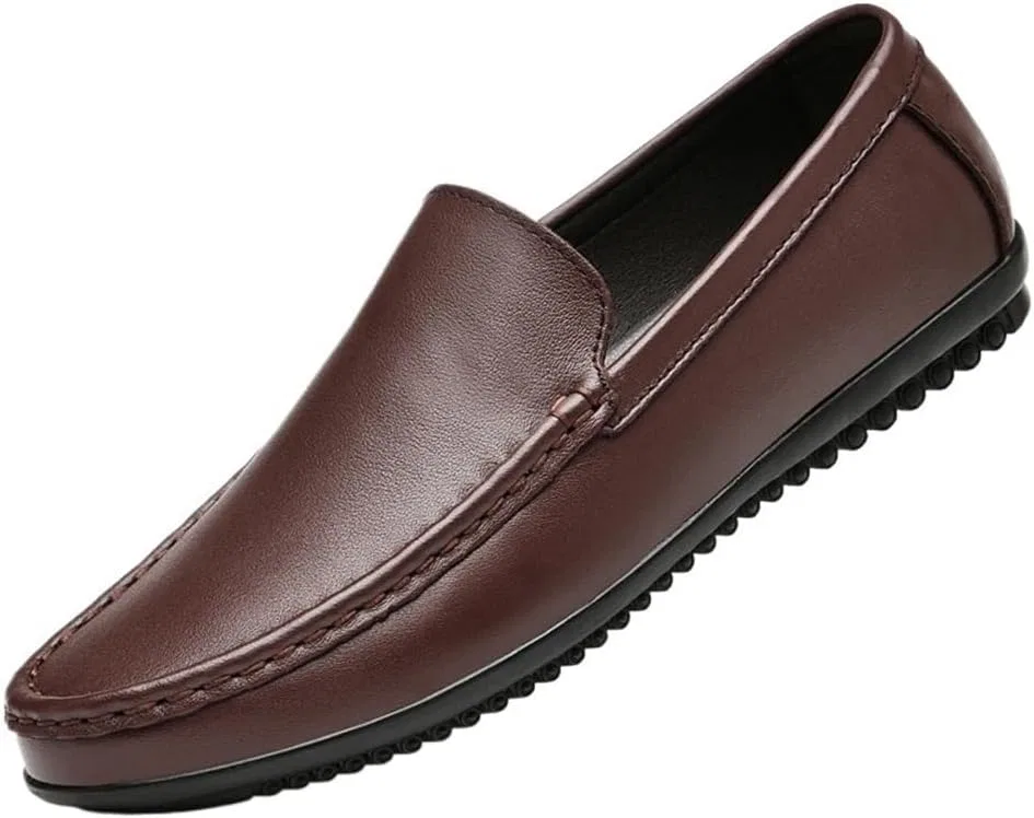 Лоферы кожаные искусственные Mens Vegan Leather Loafers Slip On Block Heel Round Toe Anti Slip Rubber Sole Dress Casual Shoes for Work and Prom, коричневый UOPYNE