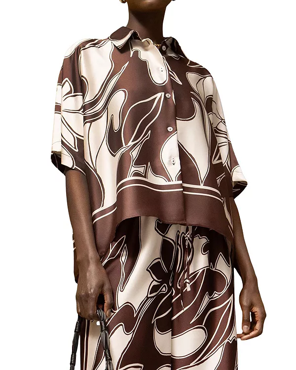 

Блузка с воротником-стойкой и завитком Ro&Zo, коричневый