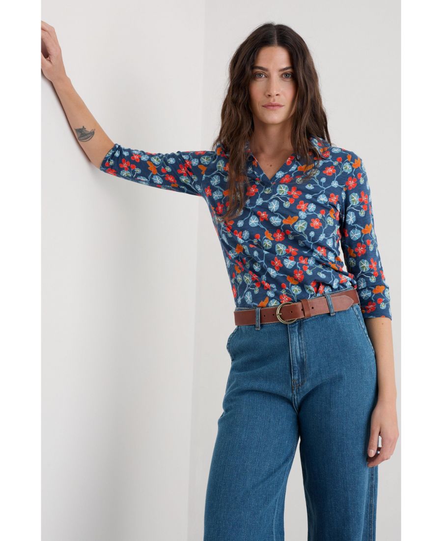 

Женская футболка Wavecrest с рукавами три четверти Seasalt Cornwall, Winding nasturtiums squall