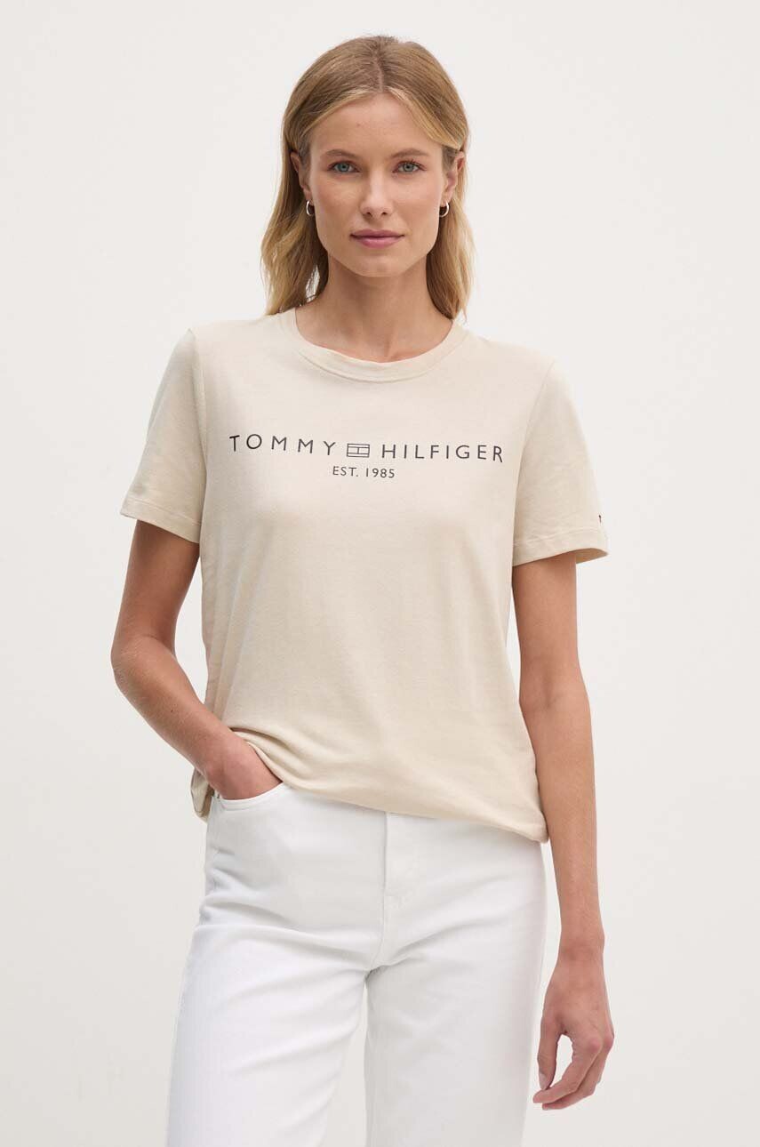 

Хлопковая футболка Tommy Hilfiger, бежевый