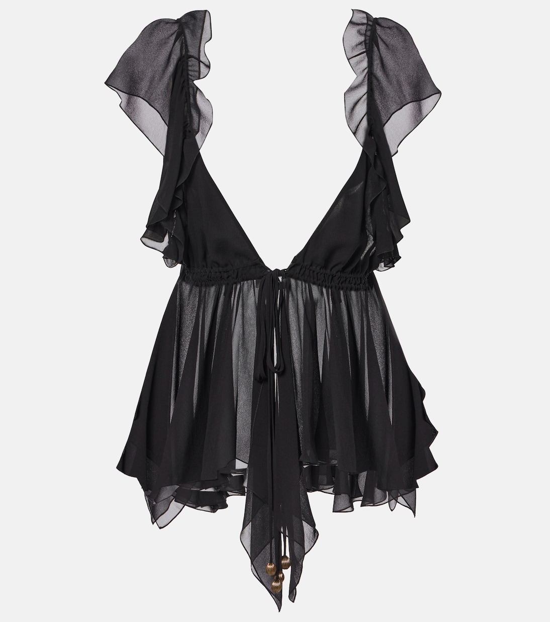 

Топ из шелкового жоржета со сборками Chloé, черный