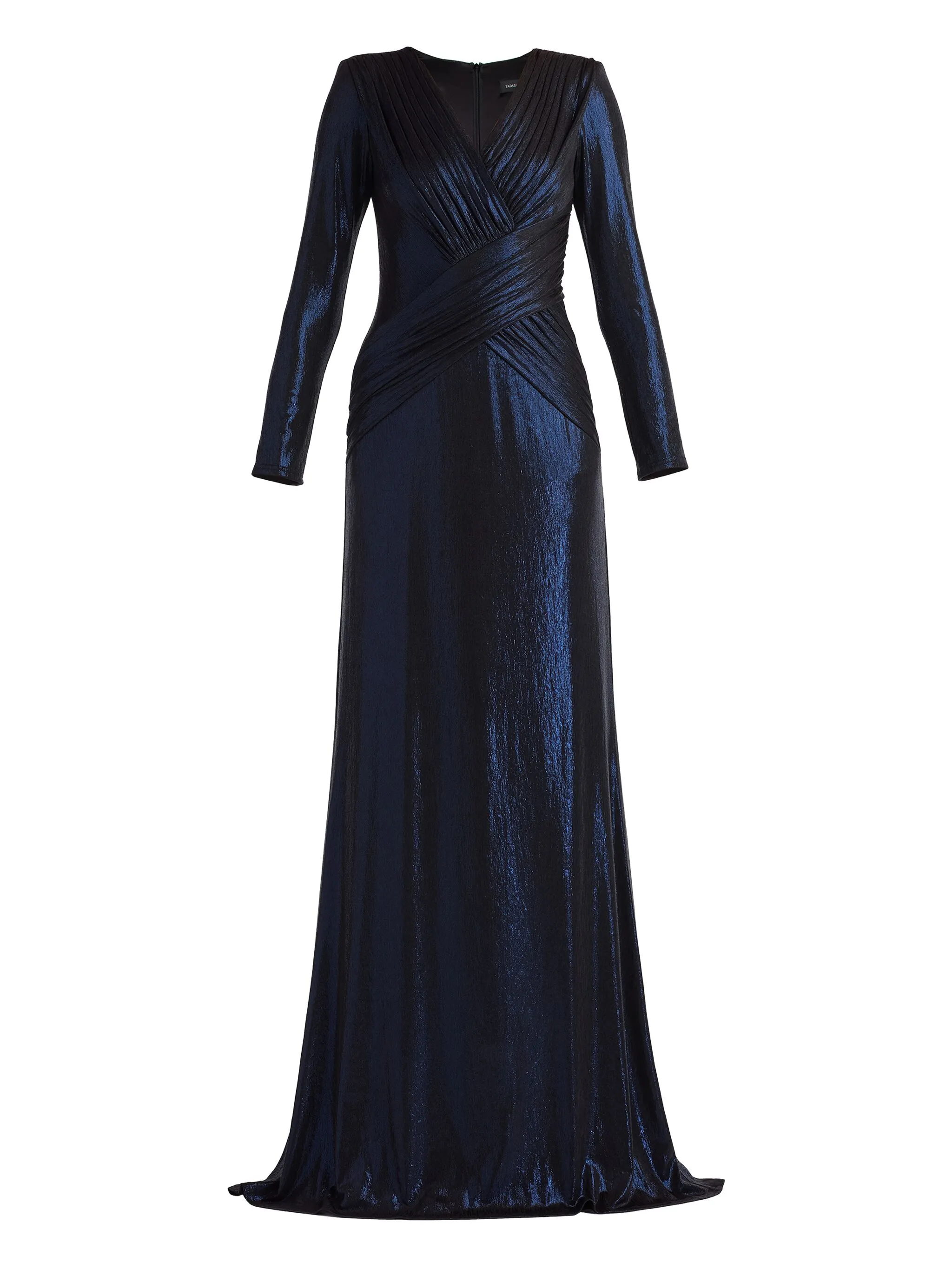 

Платье макси с V-образным вырезом и длинными рукавами Tadashi Shoji, синий