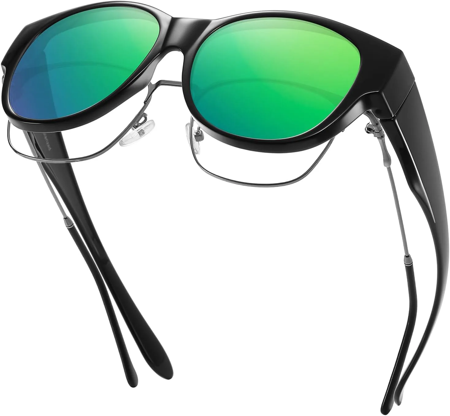 

Солнцезащитные очки GEGURI Fit Over Glasses с поляризацией, для женщин и мужчин, стильный дизайн «кошачий глаз», 100% защита от УФ-излучения, Black Frame Green Lens