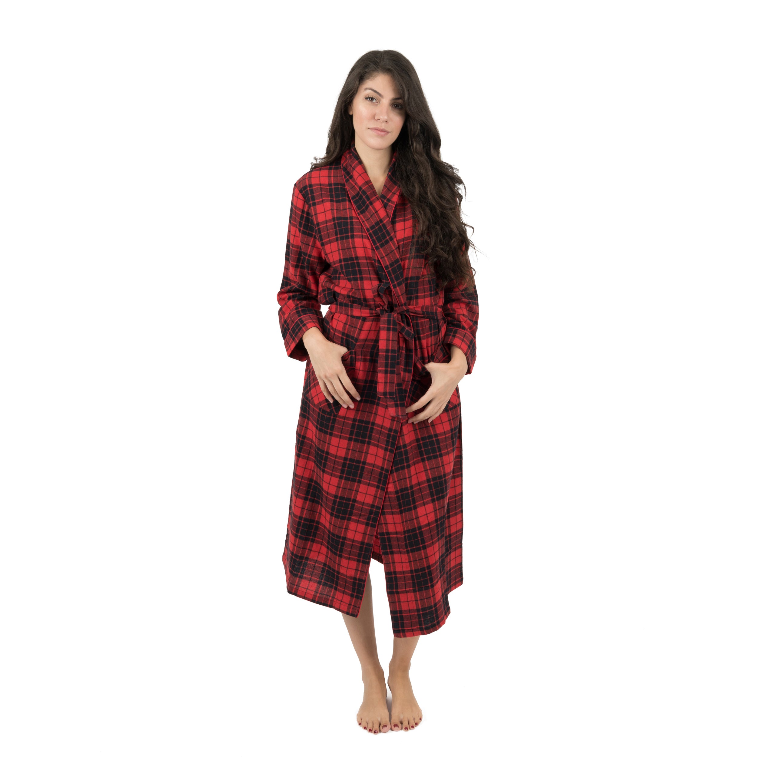 

Рождественский женский фланелевый халат в клетку Leveret, цвет plaid black & red