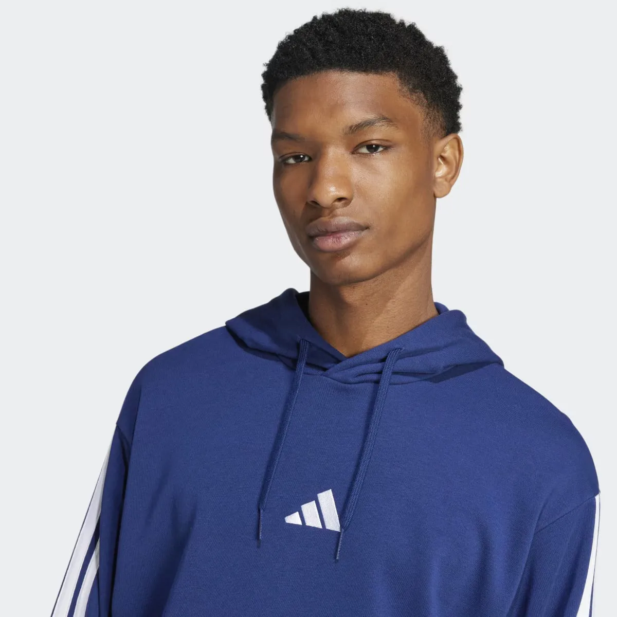 Men's Essentials Французская махровость 3 полоски Adidas Толстовка с капюшоном, синий — фото 3