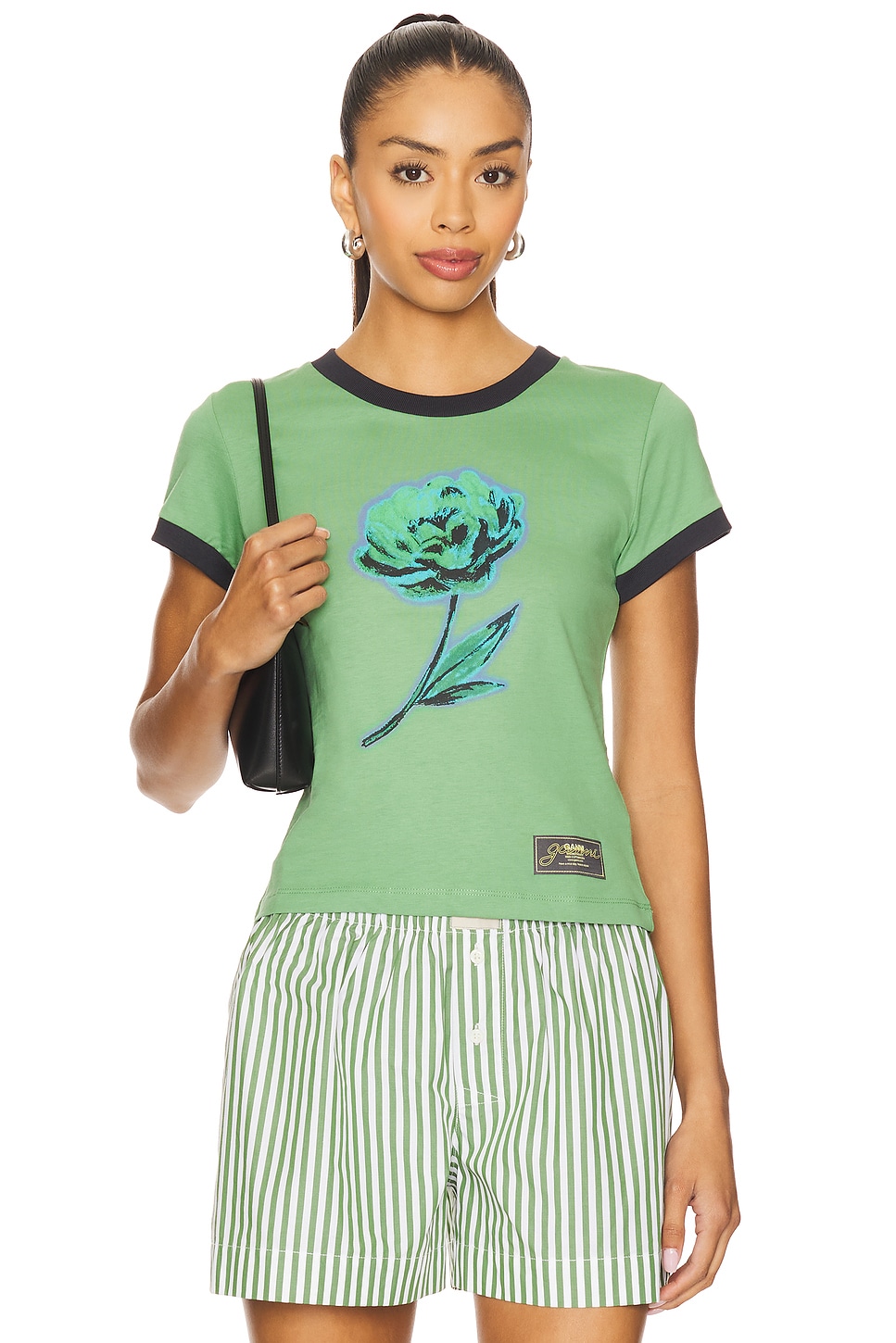 

Базовая футболка baby fit из хлопкового джерси Ganni, stone green